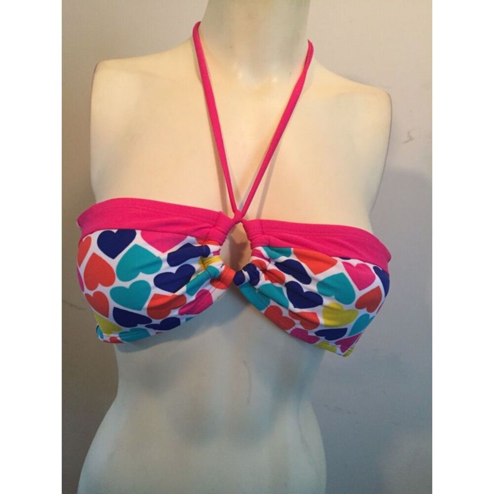 XHILARATION Women's Pink Patterned Halter Swimwear Top M